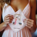 Personalized Cartoon Bride and Mom 100% Cotton Handkerchief with Names and Text Wedding Anniversary Gift for Mom Bride