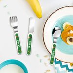 Gepersonaliseerd Schattig Cartoon Kind Veilig Roestvrij Staal Vork Lepel Mes 3 Stuks Bestek Set met Naam en Etui Terug naar School Verjaardagscadeau voor Kinderen