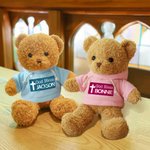 Personalised Cross God Bless Plush Teddy Bear Stuffed Toy with Name Religious Baptism First Communion Gift for Boys Girls