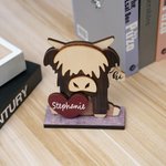 Personalized Funny Love Highland Cow Shelf Sitter with Name Desk Decor Birthday Gift for Highland Cow Lovers