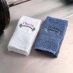 Personalized Weightlifting Barbell Towel with Embroidered Name Sporting Good Training Team Anniversary Gift for Weightlifter Fitness Enthusiast