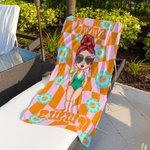 Personlig Checkerboard Cartoon Character Quick Dry Oversized Strandhandduk med namn Strandfest Sommarsemester Present till vän Familj