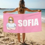 Personalisierte niedlichen Cartoon-Charakter schnell trocken überdimensioniert Strand Handtuch mit Namen Strand Party Sommer Urlaub Geschenk für Kinder Familie