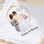 Personalized Cartoon Bride and Mom 100% Cotton Handkerchief with Names and Text Wedding Anniversary Gift for Mom Bride