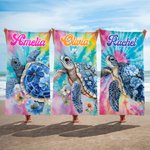Personlig blommig sköldpadda hav snabbtorkad överdimensionerad strandhandduk med namn strandfest sommar semestergåva för vän familj