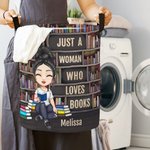 Personalized Cartoon Reading Character Name Storage Laundry Basket with Handle Housewarming Birthday Anniversary Gift for Students Book Lovers