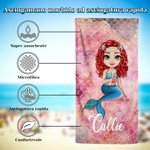 Asciugamano da spiaggia personalizzato in microfibra oversize con tema sirena e stampa effetto glitter regalo di compleanno per donne e ragazze
