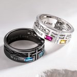 Personalized Cross Birthstone Hollow Ring with Engraved Name and Text Religious Jewelry Birthday Anniversary Baptism Gift for Men Christian