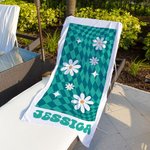Personalizada Vintage Plaid Daisy Quick Dry Oversized Toalla de playa con nombre Summer Vacation Party Accesorios Birthday Gift for Women