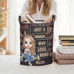 Personalized Cartoon Reading Character Name Storage Laundry Basket with Handle Housewarming Birthday Anniversary Gift for Students Book Lovers