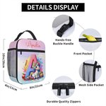 Personalised Fantasy Unicorn Cartoon Initial Insulated Lunch Bag with Name Daily Travel Back to School Birthday Gift for Boys Girls