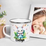 Personalized Cartoon Rabbit Panda Animal 12 oz Colored Rim Enamel Mug with Name Birthday Travel Gift for Boys Girls