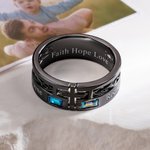 Personalized Cross Birthstone Hollow Ring with Engraved Name and Text Religious Jewelry Birthday Anniversary Baptism Gift for Men Christian