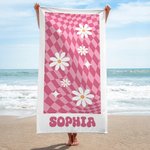 Personalizada Vintage Plaid Daisy Quick Dry Oversized Toalla de playa con nombre Summer Vacation Party Accesorios Birthday Gift for Women