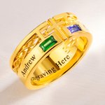 Personalized Cross Birthstone Hollow Ring with Engraved Name and Text Religious Jewelry Birthday Anniversary Baptism Gift for Men Christian