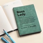 Personalised Boss Lady Name PU Leather Notebook with 200 Lined Pages Birthday Appreciation Gift for Women