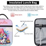 Personalised Fantasy Unicorn Cartoon Initial Insulated Lunch Bag with Name Daily Travel Back to School Birthday Gift for Boys Girls