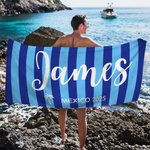 Personalized Palm Tree Multicolor Stripe Oversized Quick Dry Beach Towel with Name and Text Beach Travel Essentials Birthday Gift for Family Friend
