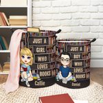 Personalized Cartoon Reading Character Name Storage Laundry Basket with Handle Housewarming Birthday Anniversary Gift for Students Book Lovers