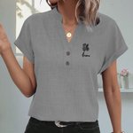 Personalised Embroidered Birth Flower Breathable Short Sleeve V-Neck Shirt with Name Birthday Anniversary Mother's Day Gift for Women