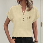 Personalised Embroidered Birth Flower Breathable Short Sleeve V-Neck Shirt with Name Birthday Anniversary Mother's Day Gift for Women