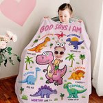 Dinosauro personalizzato Dio dice che io sono la foto del viso Coperta morbida da lancio Home Decor Compleanno Regalo di battesimo per bambini e bambine