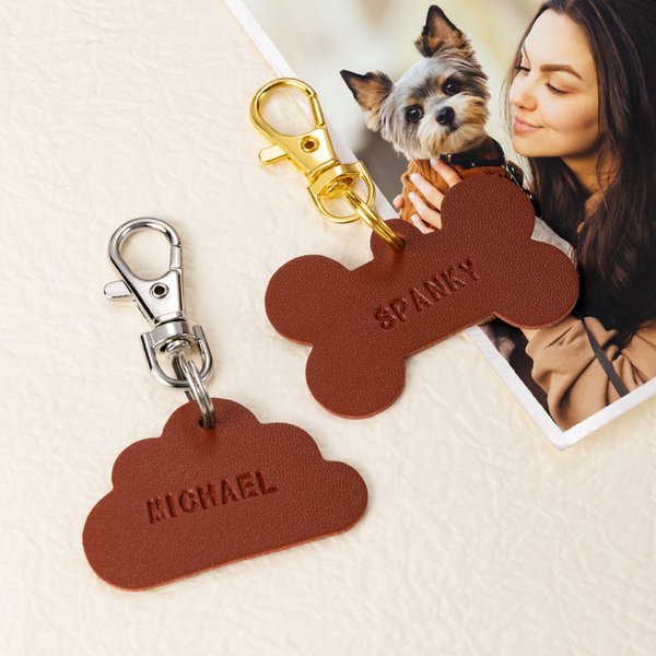 Personalised Bone Heart Flower Shape Multicolor PU Leather Pet ID Card Name Tag Birthday Welcome Gift for Dog Cat Owners