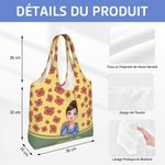 Sac en Toile Personnalisé avec Personnage Fleur de Naissance et Nom Sac à Grande Capacité Cadeau Anniversaire pour Femme
