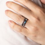 Personalized Cross Birthstone Hollow Ring with Engraved Name and Text Religious Jewelry Birthday Anniversary Baptism Gift for Men Christian