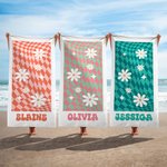 Personalizada Vintage Plaid Daisy Quick Dry Oversized Toalla de playa con nombre Summer Vacation Party Accesorios Birthday Gift for Women