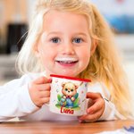 Personalized Cartoon Rabbit Panda Animal 12 oz Colored Rim Enamel Mug with Name Birthday Travel Gift for Boys Girls