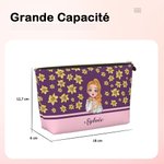 Trousse de Maquillage Portable Personnalisée avec Nom Fille de Dessin Animé Fleur de Naissance Cadeau Anniversaire pour Femme