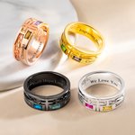 Personalized Cross Birthstone Hollow Ring with Engraved Name and Text Religious Jewelry Birthday Anniversary Baptism Gift for Men Christian