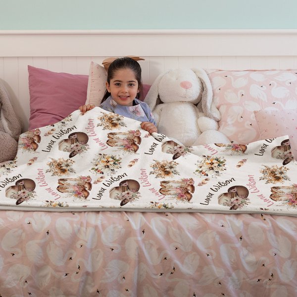 Personalized Floral Cowgirl Boots Hat Design Name Cloud Soft Throw Blanket Home Decor Birthday Gift for Girls