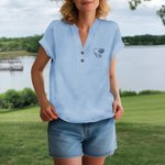 Personalised Embroidered Birth Flower Breathable Short Sleeve V-Neck Shirt with Name Birthday Anniversary Mother's Day Gift for Women