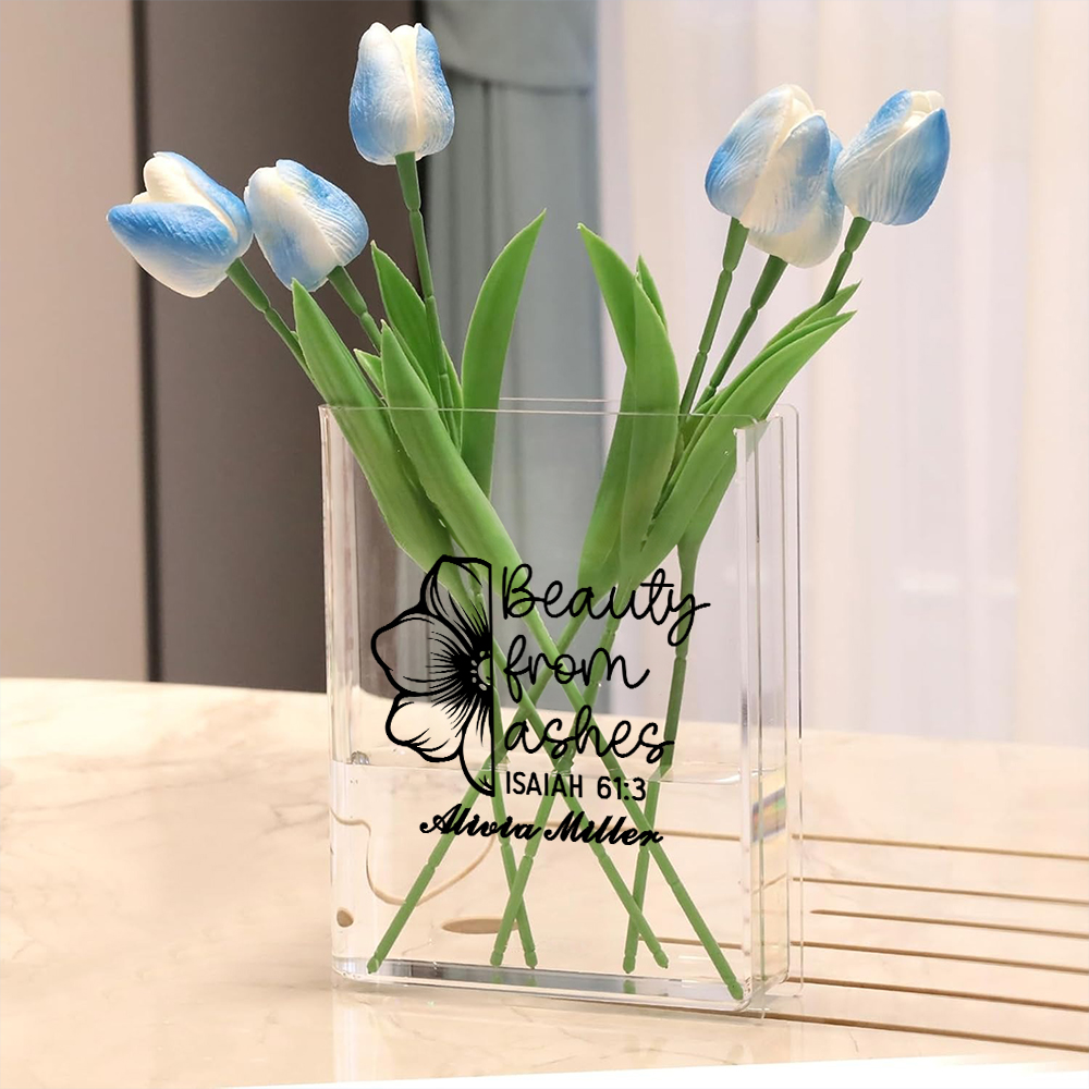 Croix personnalisée Bible Quotes Clear Bookend Vase with Name Décoration de chambre esthétique Baptême Anniversaire Cadeau pour femmes Chrétiennes Amateurs de livres