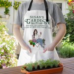 Gepersonaliseerd Retro Tuin Cartoon Karakter Verstelbaar Schort met Naam en Zak Tuin Essentiële Verjaardagscadeau voor familie tuinieren Lover