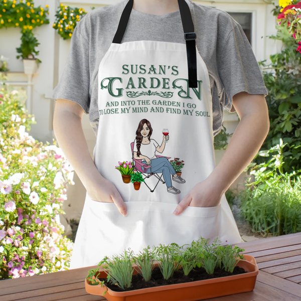 Gepersonaliseerd Retro Tuin Cartoon Karakter Verstelbaar Schort met Naam en Zak Tuin Essentiële Verjaardagscadeau voor familie tuinieren Lover