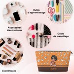 Trousse de Maquillage Portable Personnalisée avec Nom Fille de Dessin Animé Fleur de Naissance Cadeau Anniversaire pour Femme