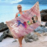 Asciugamano da spiaggia personalizzato in microfibra oversize con tema sirena e stampa effetto glitter regalo di compleanno per donne e ragazze