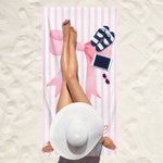Personalized Pink Coquette Bow Stripes Quick Dry Oversized Beach Towel with Name Travel Essentials Summer Vacation Birthday Gift for Women