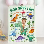 Dinosauro personalizzato Dio dice che io sono la foto del viso Coperta morbida da lancio Home Decor Compleanno Regalo di battesimo per bambini e bambine