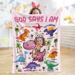 Dinosauro personalizzato Dio dice che io sono la foto del viso Coperta morbida da lancio Home Decor Compleanno Regalo di battesimo per bambini e bambine