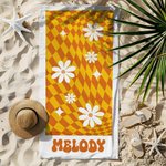 Personalizada Vintage Plaid Daisy Quick Dry Oversized Toalla de playa con nombre Summer Vacation Party Accesorios Birthday Gift for Women