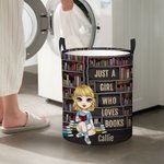 Personalized Cartoon Reading Character Name Storage Laundry Basket with Handle Housewarming Birthday Anniversary Gift for Students Book Lovers