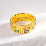 Personalized Cross Birthstone Hollow Ring with Engraved Name and Text Religious Jewelry Birthday Anniversary Baptism Gift for Men Christian