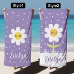 Personalized Colorful Daisy Quick Dry Oversized Beach Towel with Name Summer Vacation Accessories Birthday Gift for Boys Girls