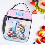Personalised Fantasy Unicorn Cartoon Initial Insulated Lunch Bag with Name Daily Travel Back to School Birthday Gift for Boys Girls