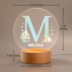 Personalized Cute Marine Animal Initial LED Night Light with Name and Wooden Base Nursery Decor Birthday Baby Shower Gift for Kids