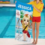 Personalizzato Cartoon spiaggia piscina bagnino asciugare rapidamente asciugamano da spiaggia con nome Estate vacanza anniversario regalo per Lifesaver